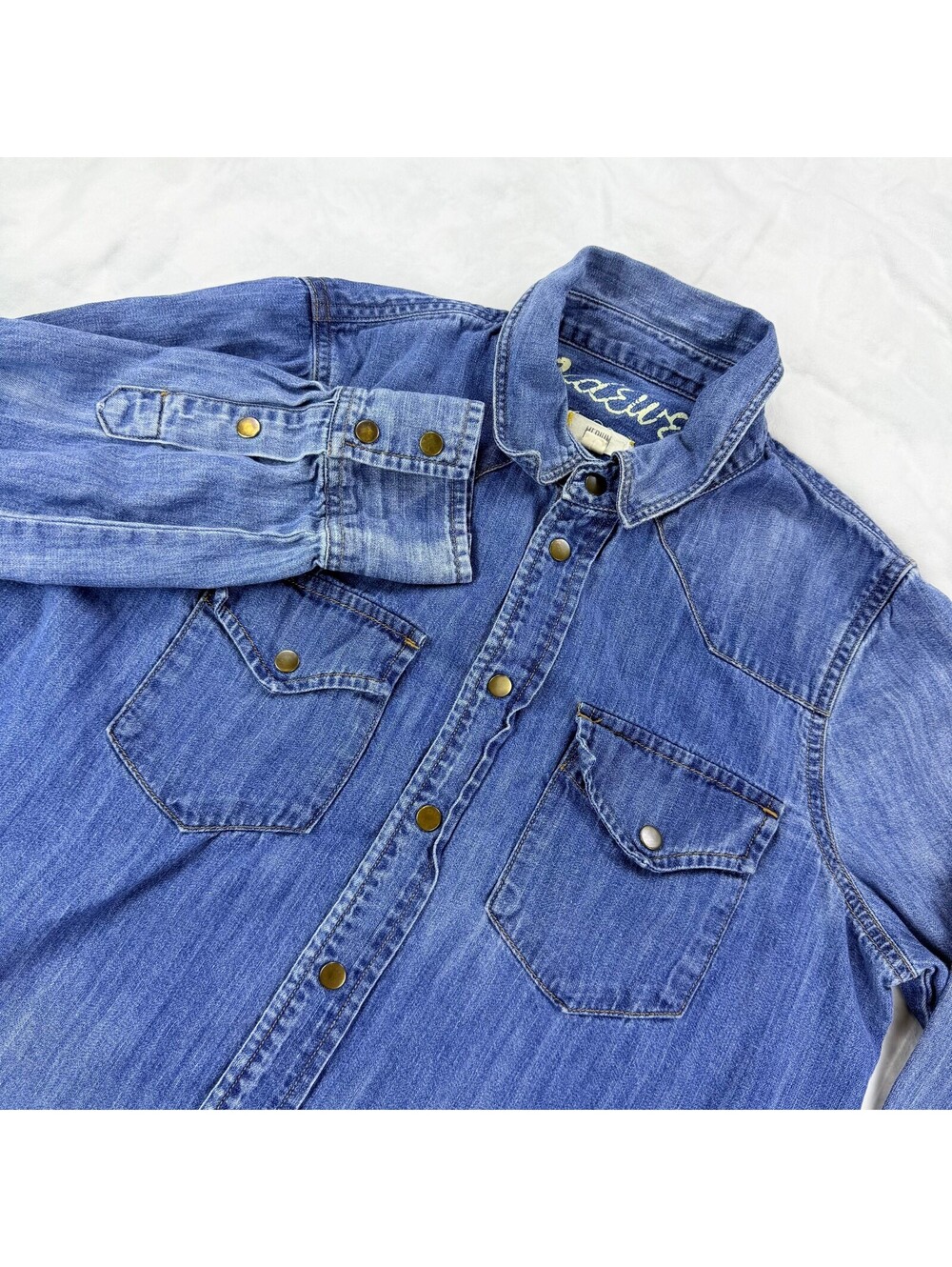Madewell Western Denim Shirt Womens Medium Blue Snap Front Cotton Long Sleeve